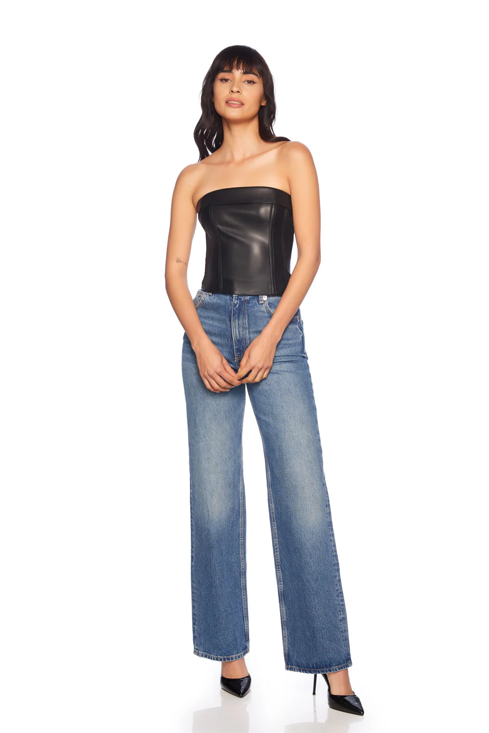 FAUX LEATHER CORSET TUBE TOP