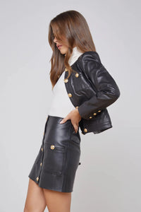 JAYDE COLLARLESS LEATHER JACKET