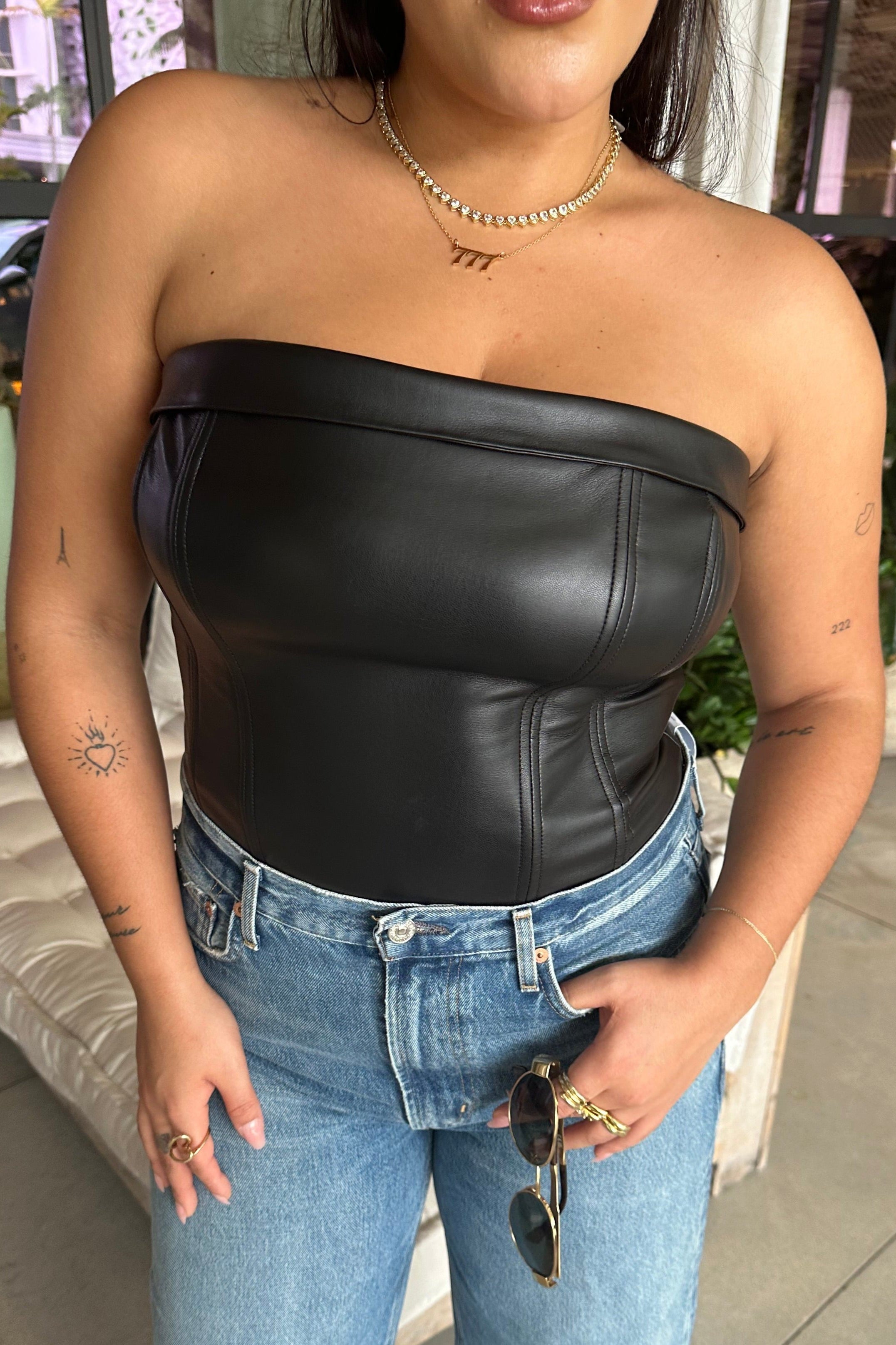 FAUX LEATHER CORSET TUBE TOP