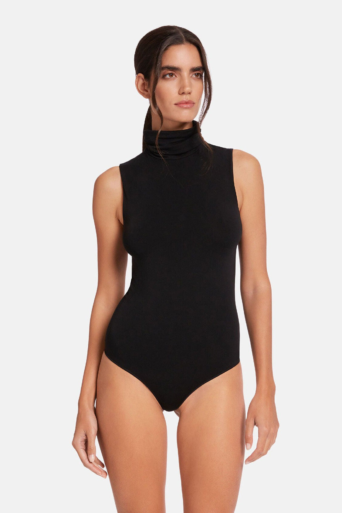 WOLFORD VISCOSE STRING BODYSUIT IN BLACK