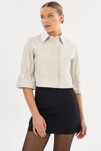 CAROLINA LEATHER RUFFLE SLEEVE JACKET