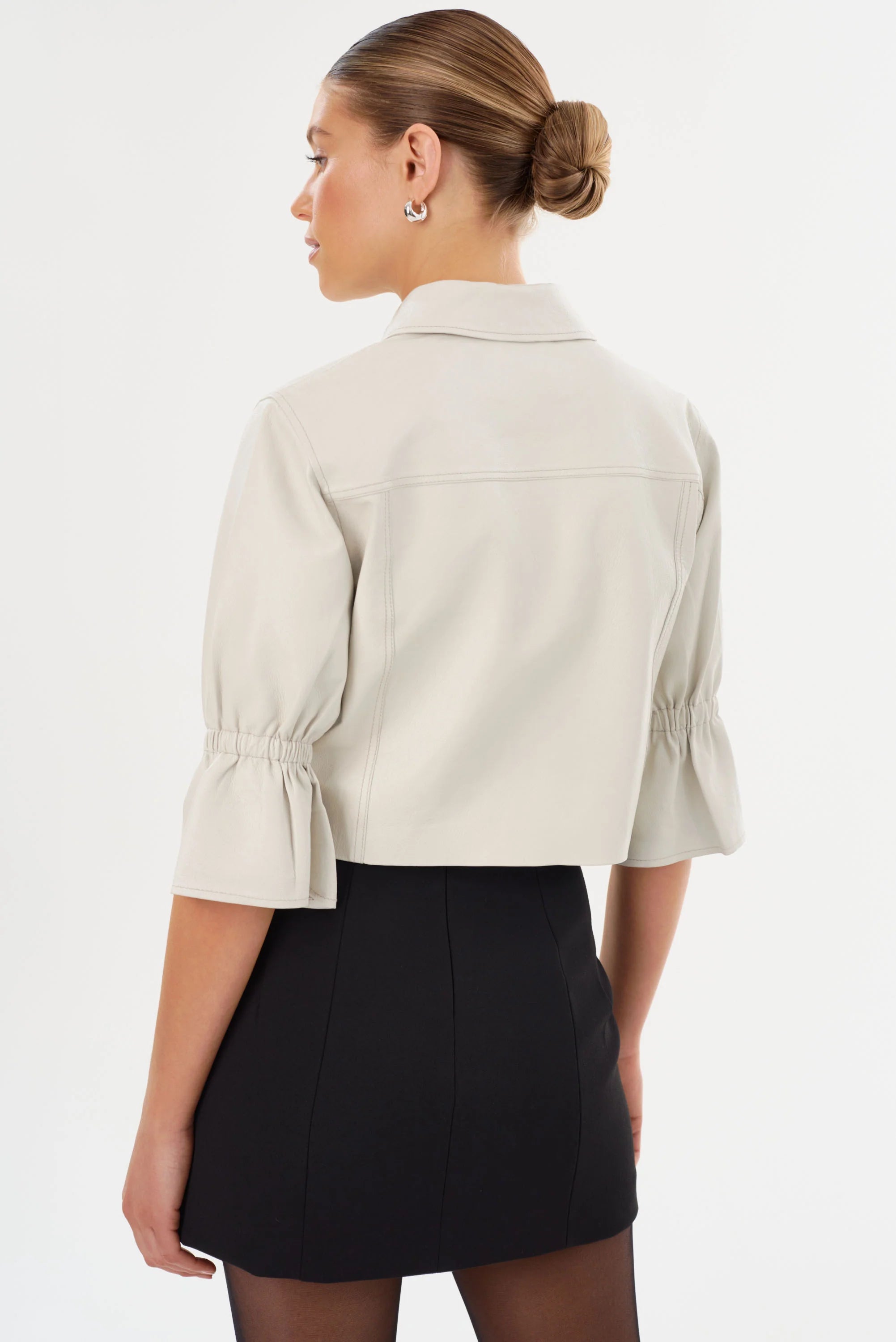 CAROLINA LEATHER RUFFLE SLEEVE JACKET