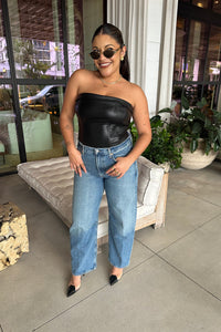 FAUX LEATHER CORSET TUBE TOP