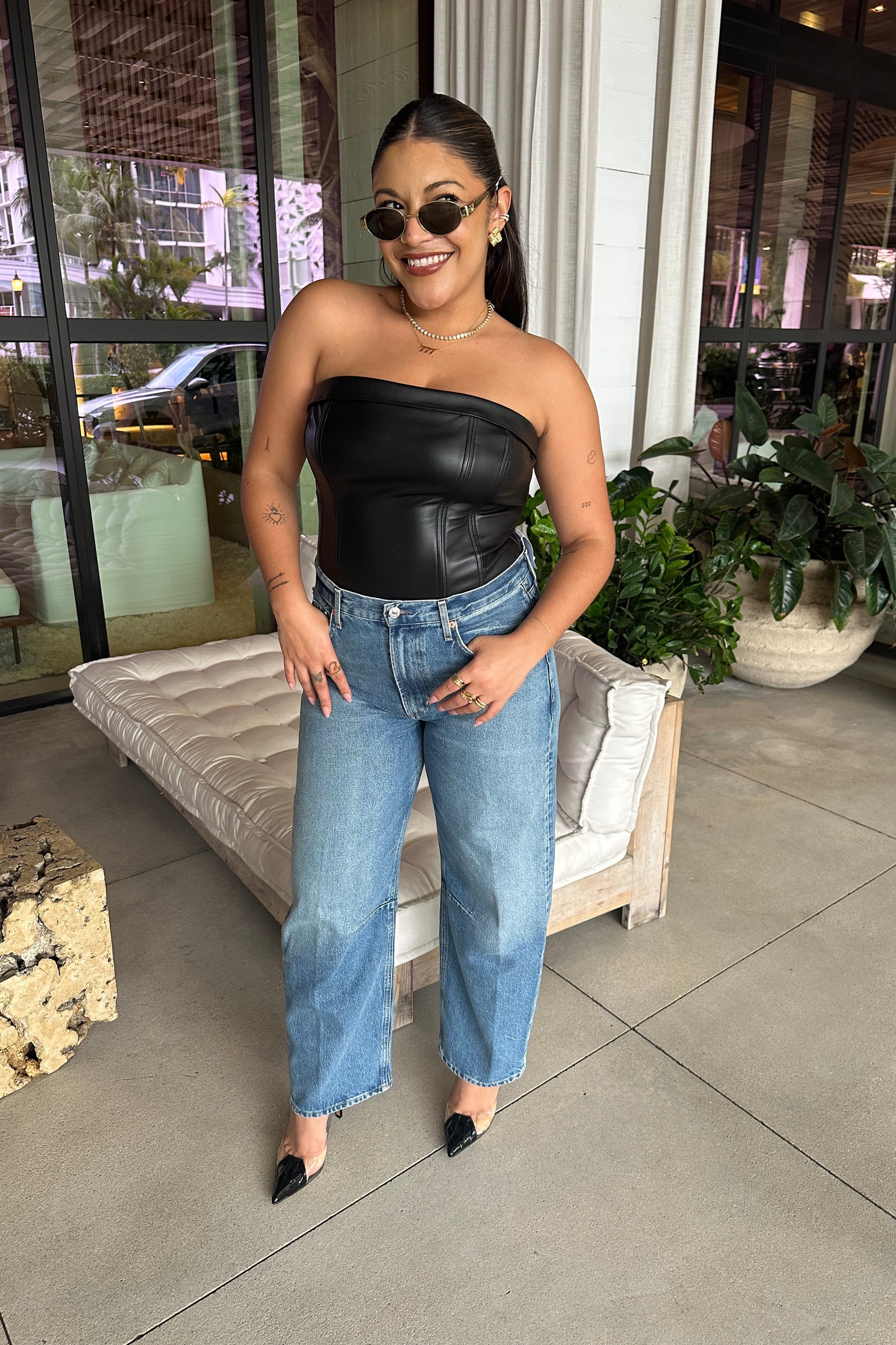 FAUX LEATHER CORSET TUBE TOP