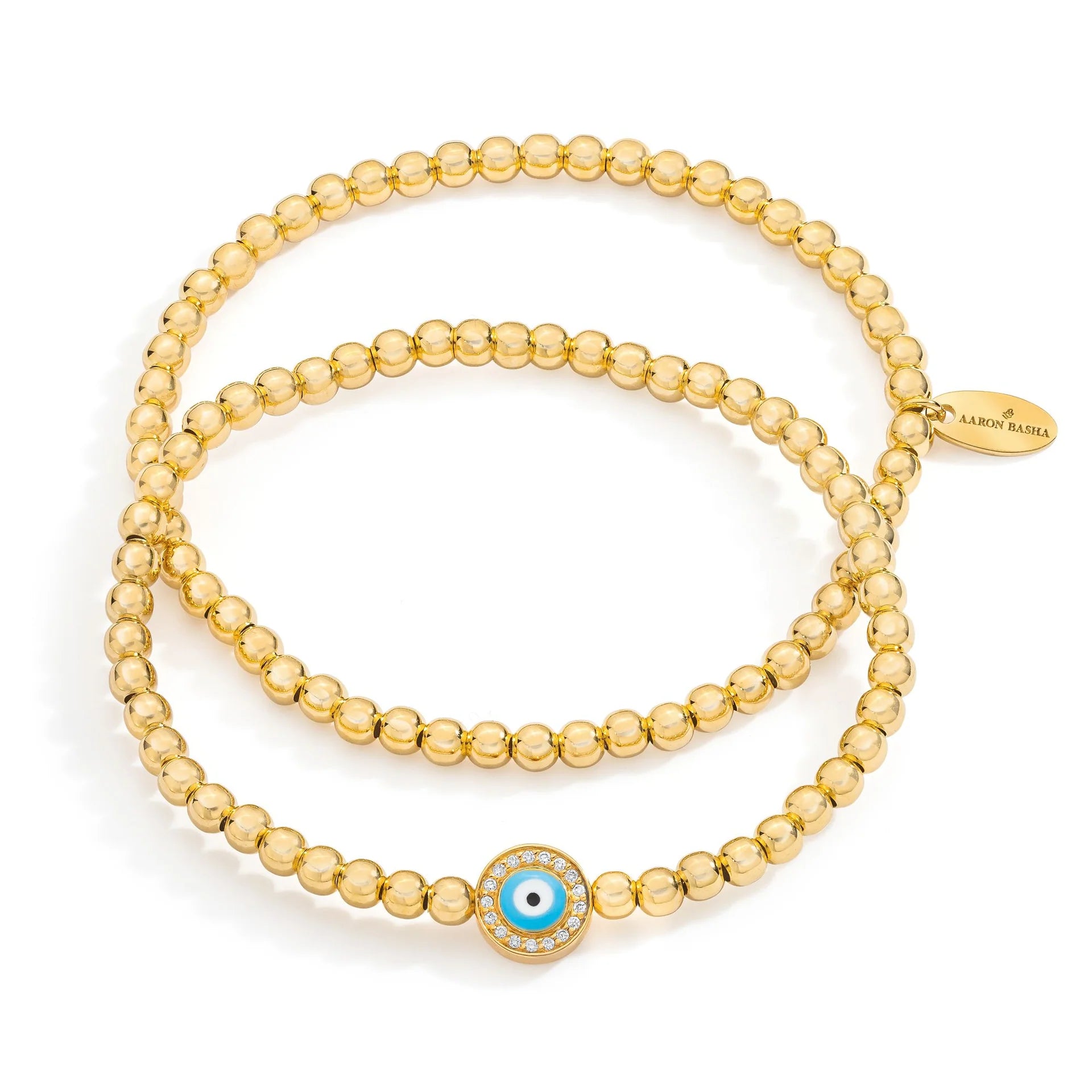 VERMEIL BEADED LIGHT BLUE EVIL EYE BRACELET SET