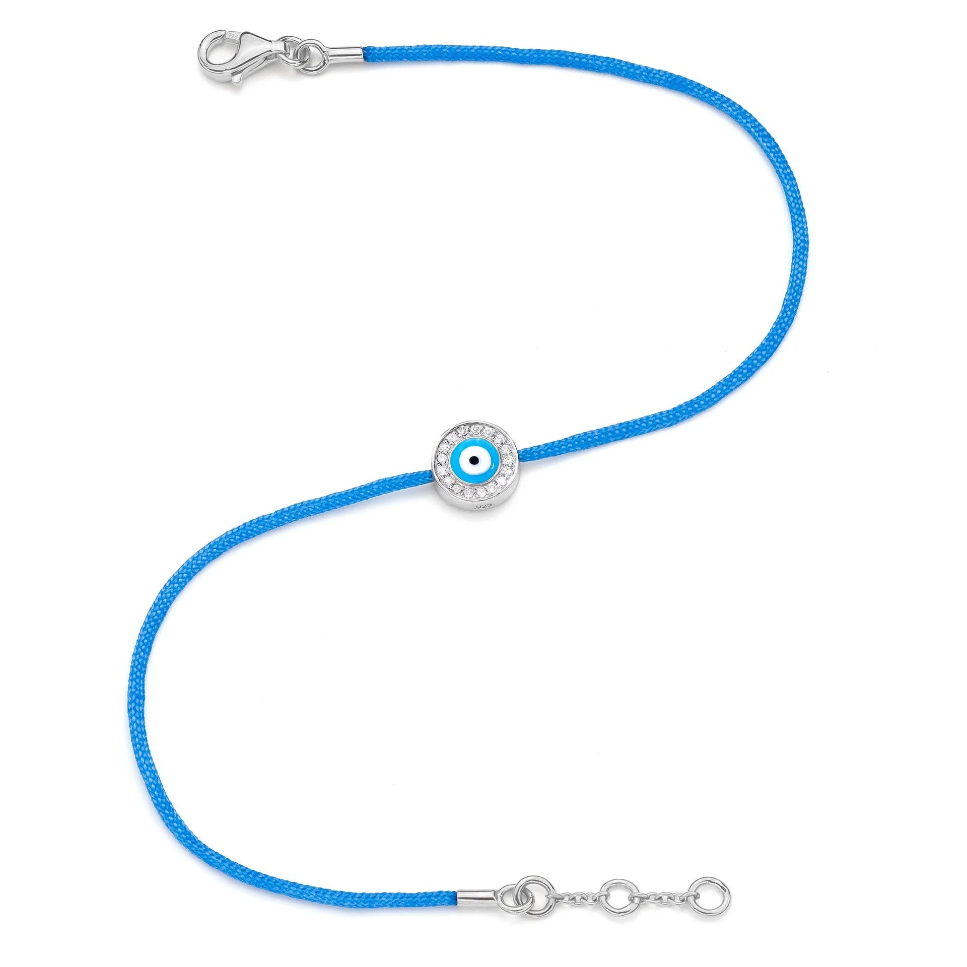 WHITE GOLD VERMEIL & DIAMOND LIGHT BLUE EVIL EYE BRACELET