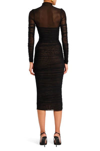 TRINA MESH RUCHED MIDI DRESS