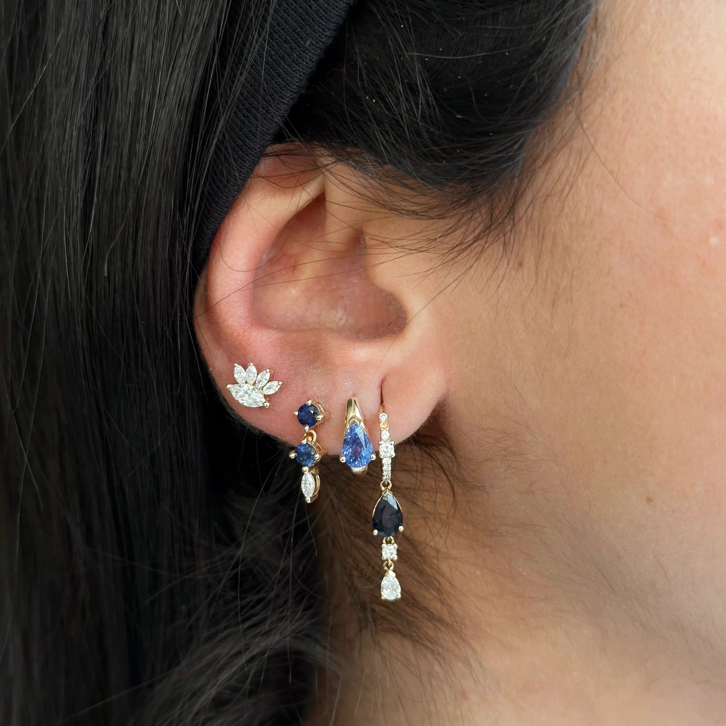 BLUE SAPPHIRE PEAR HOOP EARRING