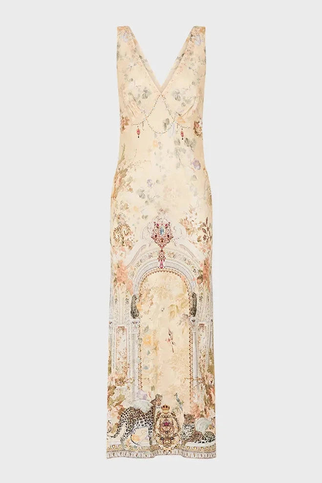 V-NECK JACQUARD SLIP DRESS