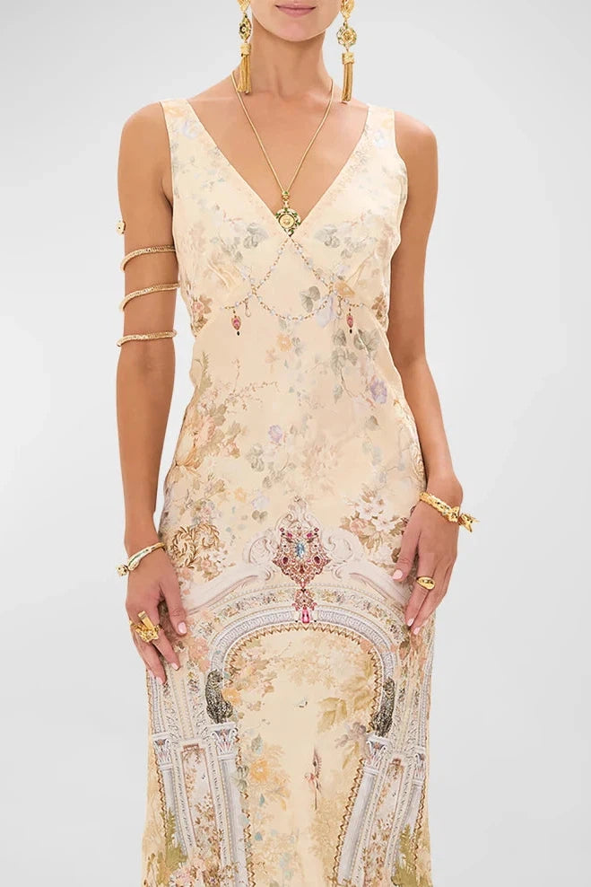 V-NECK JACQUARD SLIP DRESS