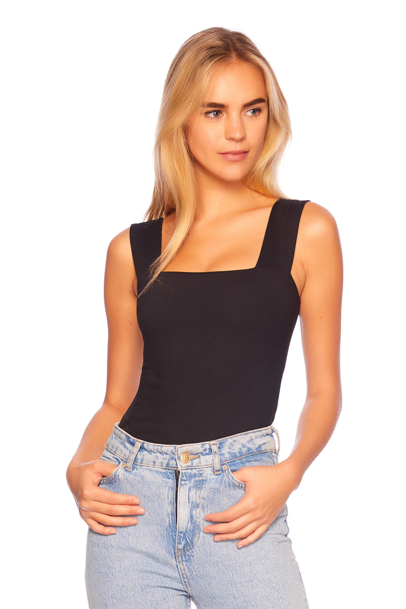 SUSANA MONACO ESSENTIAL WIDE STRAP TANK TOP IN BLACK