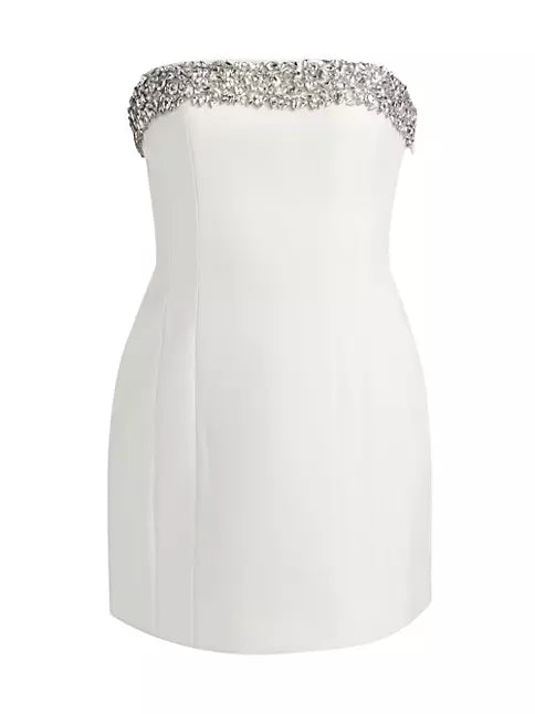 A.L.C. ELSIE STRAPLESS EMBELLISHED DRESS IN WHITE/CRYSTAL