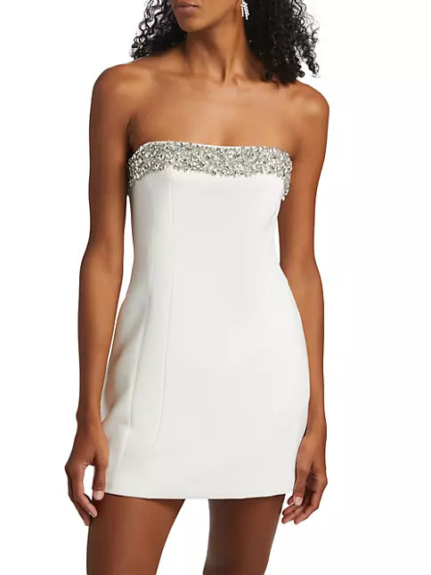 A.L.C. ELSIE STRAPLESS EMBELLISHED DRESS IN WHITE/CRYSTAL