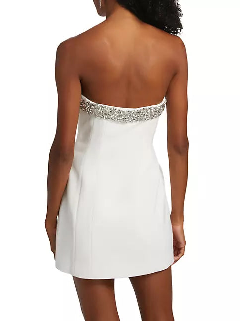 A.L.C. ELSIE STRAPLESS EMBELLISHED DRESS IN WHITE/CRYSTAL