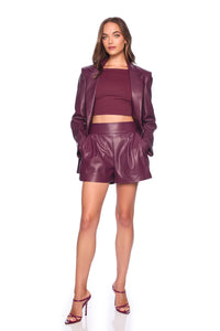 SUSANA MONACO FAUX LEATHER SHORTS IN MALBEC