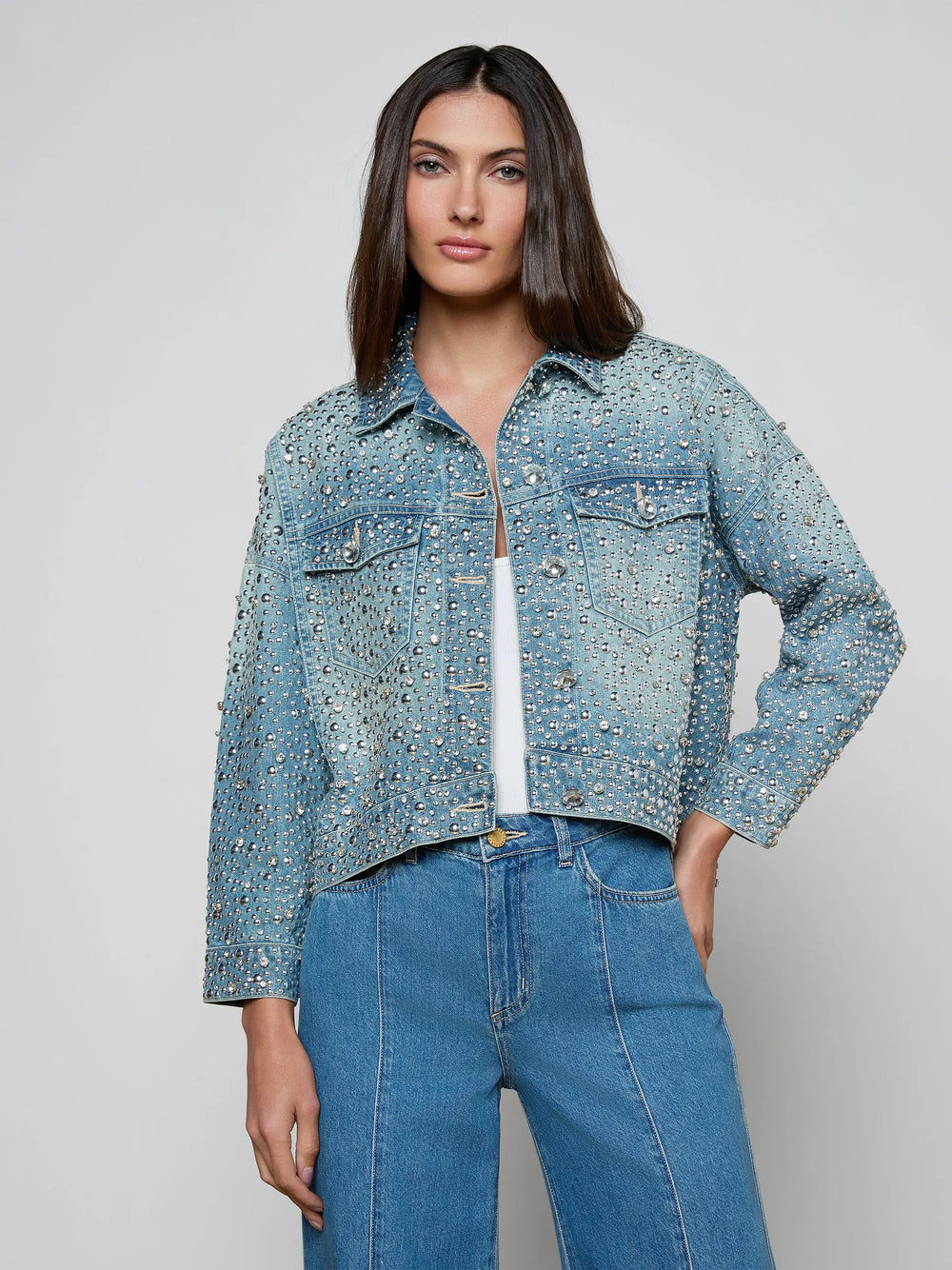 VANGIE HI-LO EMBELLISHED JACKET