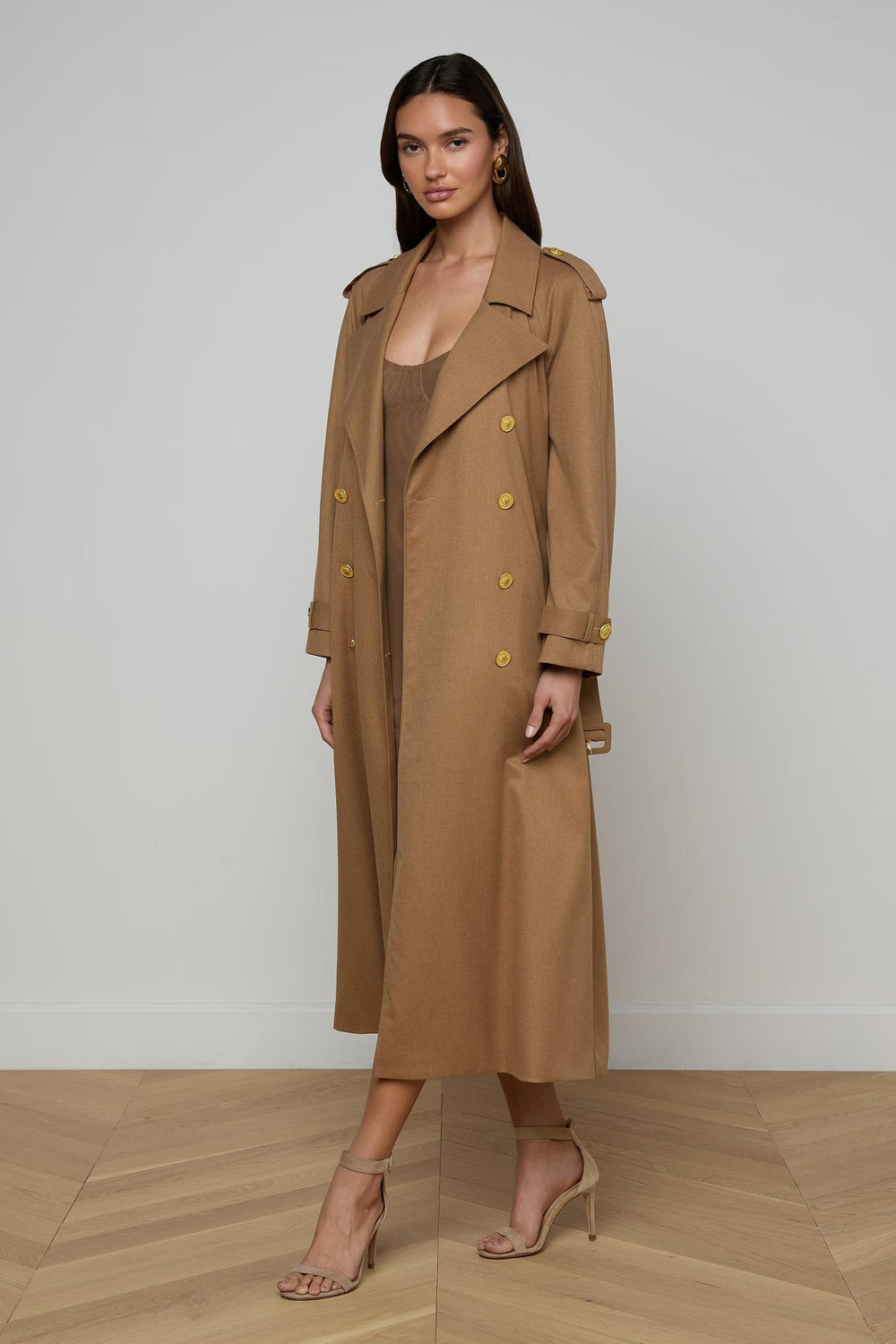 BRINLEY OVRSIZED SUITING TRNCH DARK MACCHIATO