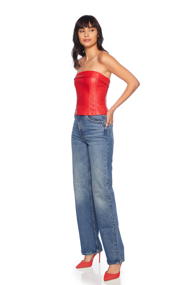 SUSANA MONACO FAUX LEATHER CORSET TUBE TOP IN PERFECT RED