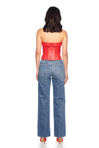 SUSANA MONACO FAUX LEATHER CORSET TUBE TOP IN PERFECT RED