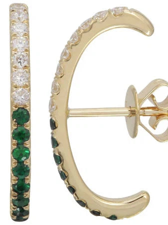 MONISHA MELWANI GOLD EMERALD AND DIAMOND CURVED BAR EARRING