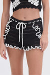 PATBO POPPY CROCHET FLOWER SHORT IN BLACK AND WHITE