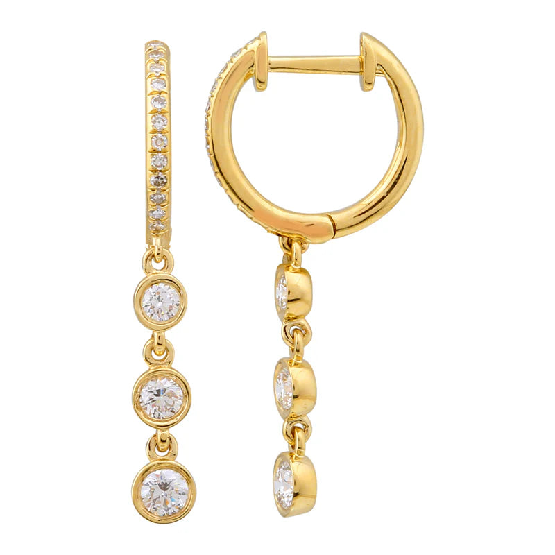 GOLD TRIPLE BEZEL GRADUATED DIAMOND HOOP EARRING