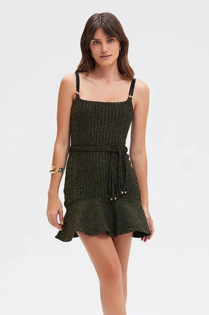 PATBO METALLIC KNIT MINI DRESS IN BLACK