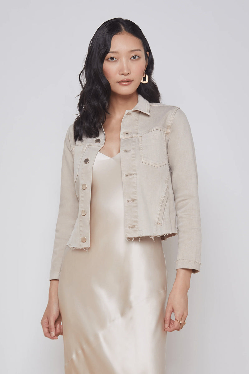 L'AGENCE JANELLE SLIM RAW JACKET IN BISCUIT