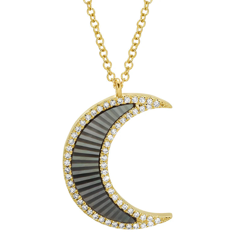 MONISHA MELWANI GOLD BLACK MOTHER OF THE PEARL DIAMOND MOON NECKLACE