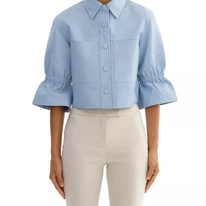 CAROLINA LEATHER RUFFLE SLEEVE JACKET