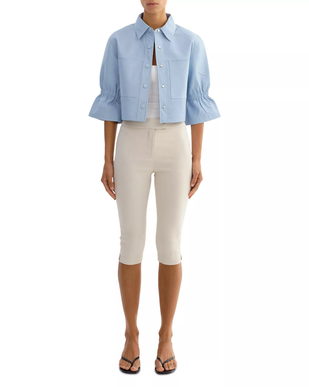 CAROLINA LEATHER RUFFLE SLEEVE JACKET