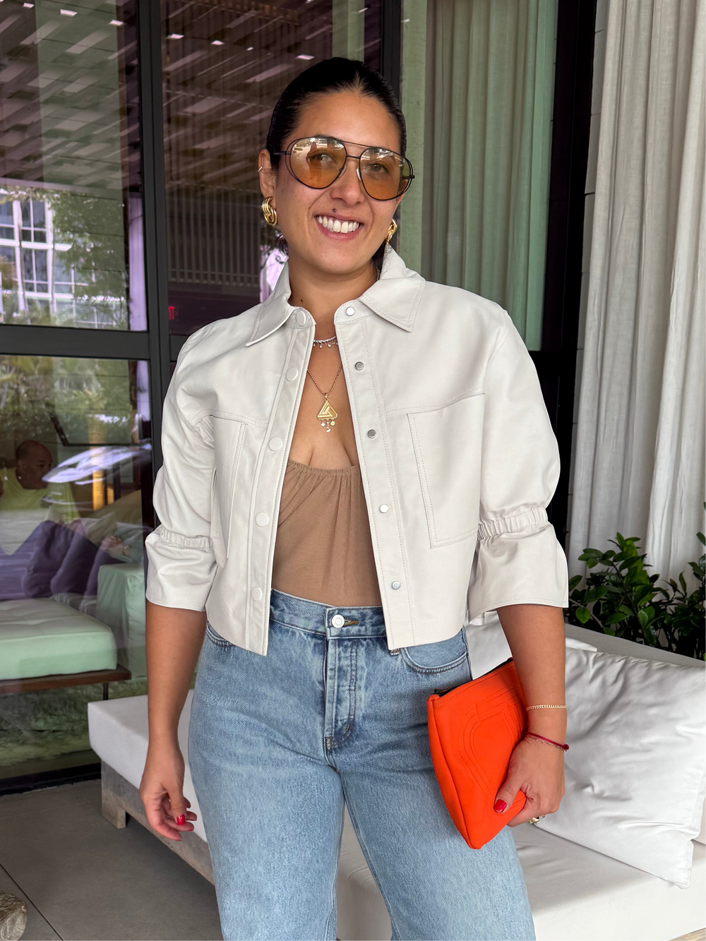 CAROLINA LEATHER RUFFLE SLEEVE JACKET