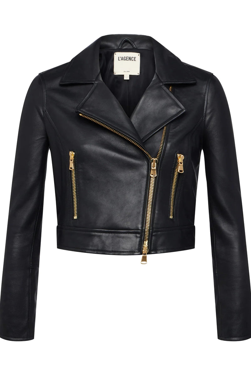 L'AGENCE ONNA CROPPED BIKER JACKET IN BLACK