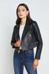 L'AGENCE ONNA CROPPED BIKER JACKET IN BLACK