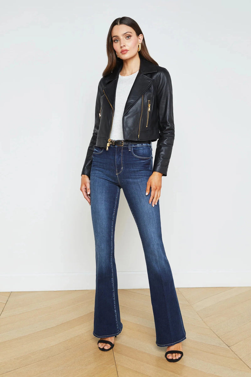 L'AGENCE ONNA CROPPED BIKER JACKET IN BLACK