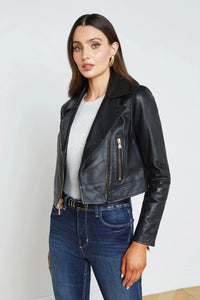 L'AGENCE ONNA CROPPED BIKER JACKET IN BLACK