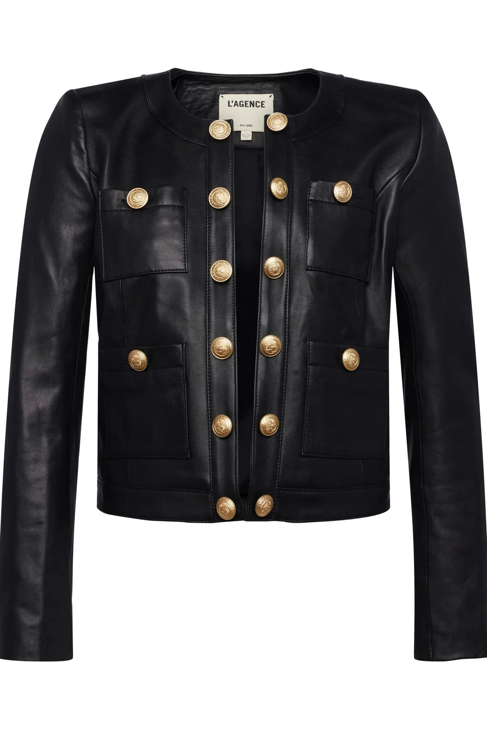 JAYDE COLLARLESS LEATHER JACKET