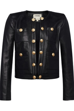 JAYDE COLLARLESS LEATHER JACKET