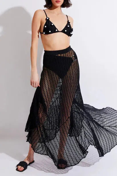 PATBO LACE BEACH SKIRT IN BLACK