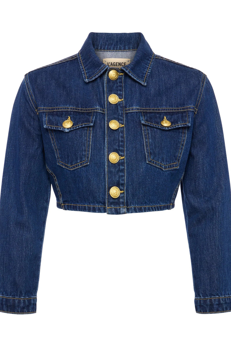 L'AGENCE GENEVIE CROPPED DENIM JACKET IN CONWAY