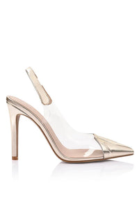 LANA WILKINSON ROMY PUMP VINYLITE IN GOLD PATENT