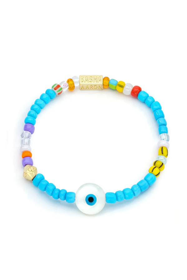 SHELL WHITE & TURQUOISE STRETCH BRACELET