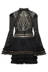 PATBO LACE AND FRINGE MINI DRESS IN BLACK