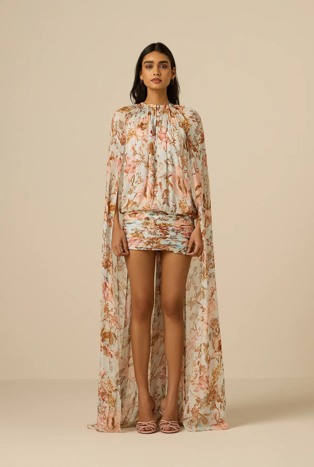 RUCHED CAPE EZRA MINI DRESS