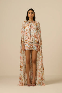 RUCHED CAPE EZRA MINI DRESS