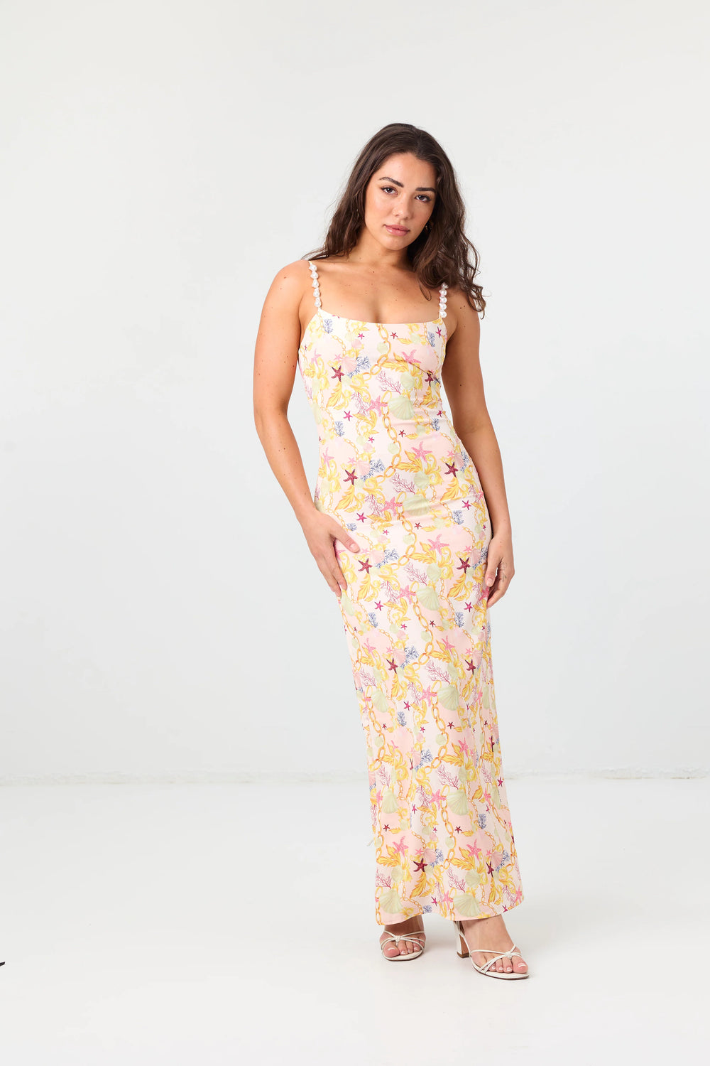 STAR SHELL PEARL SLIP MAXI DRESS