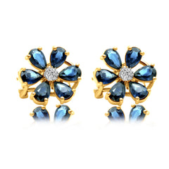 DIAMOND & NAVY SAPPHIRE FLOWER EARRING