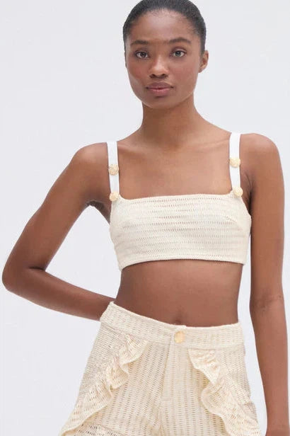 PATBO METALLIC KNIT TOP IN OFF WHITE