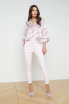 L'AGENCE MARGOT HIGH RISE MIX STITCH SKINNY JEANS IN LILAC SNOW/WHITE COATED