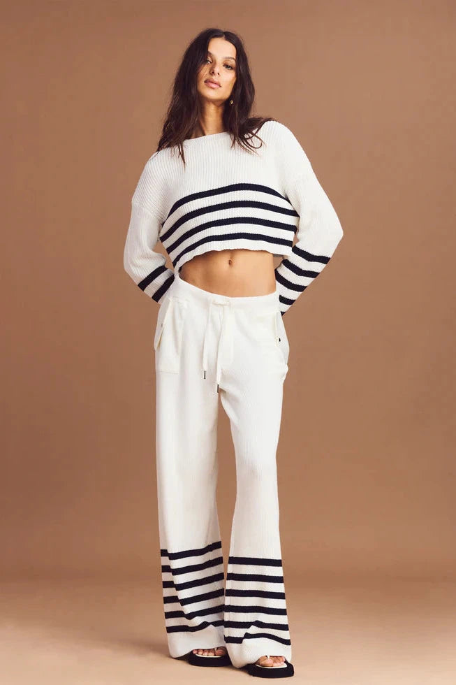 SER.O.YA SHARLIE SWEATER IN WHITE/ NAVY-TOP-SEROYA-Big Drop NYC